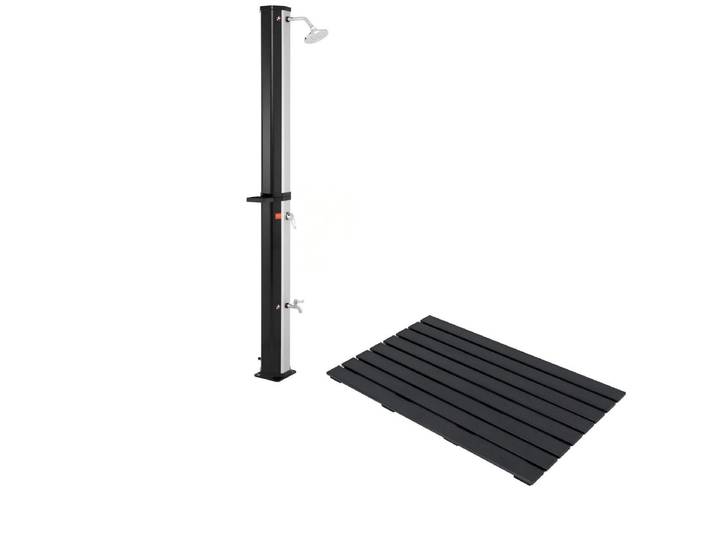 Vloerelement voor WPC-Zonnedouche + 60 L Zonnedouche incl. Afdekking Tuindouche-set Zwart