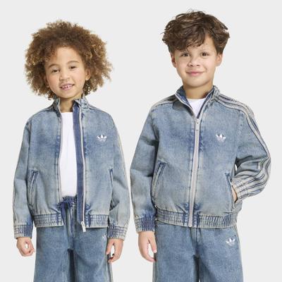 Outdoorjacke ADIDAS ORIGINALS "FIREBIRD ORIGINALS, DENIM, LOCKER GESCHNITTEN", Jungen, Gr. 116, blau (worn blau denim), Obermaterial: 100% Baumwolle, Jacken Outdoorjacke