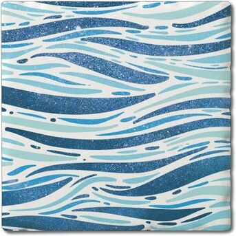 CounterArt "Sparkling Waves 4 Pack Absorbent Stone Coasters with Cork Backing 4"" Square Made in The USA Absorbent Wipes Clean"