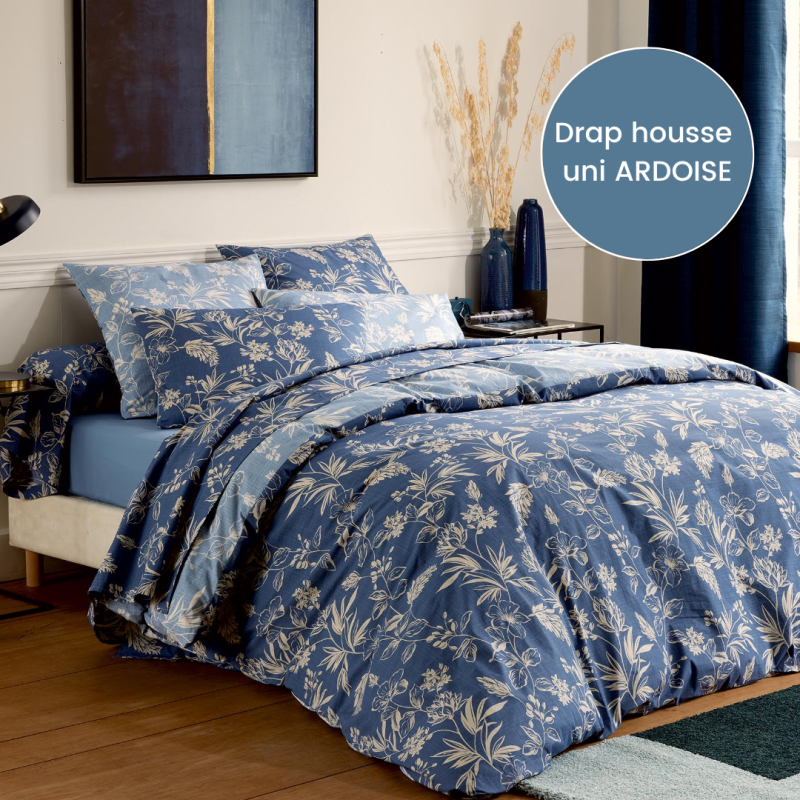 Drap housse percale Tradilinge uni ARDOISE (Eloïse Ardoise) (Couleur :  Ardoise)