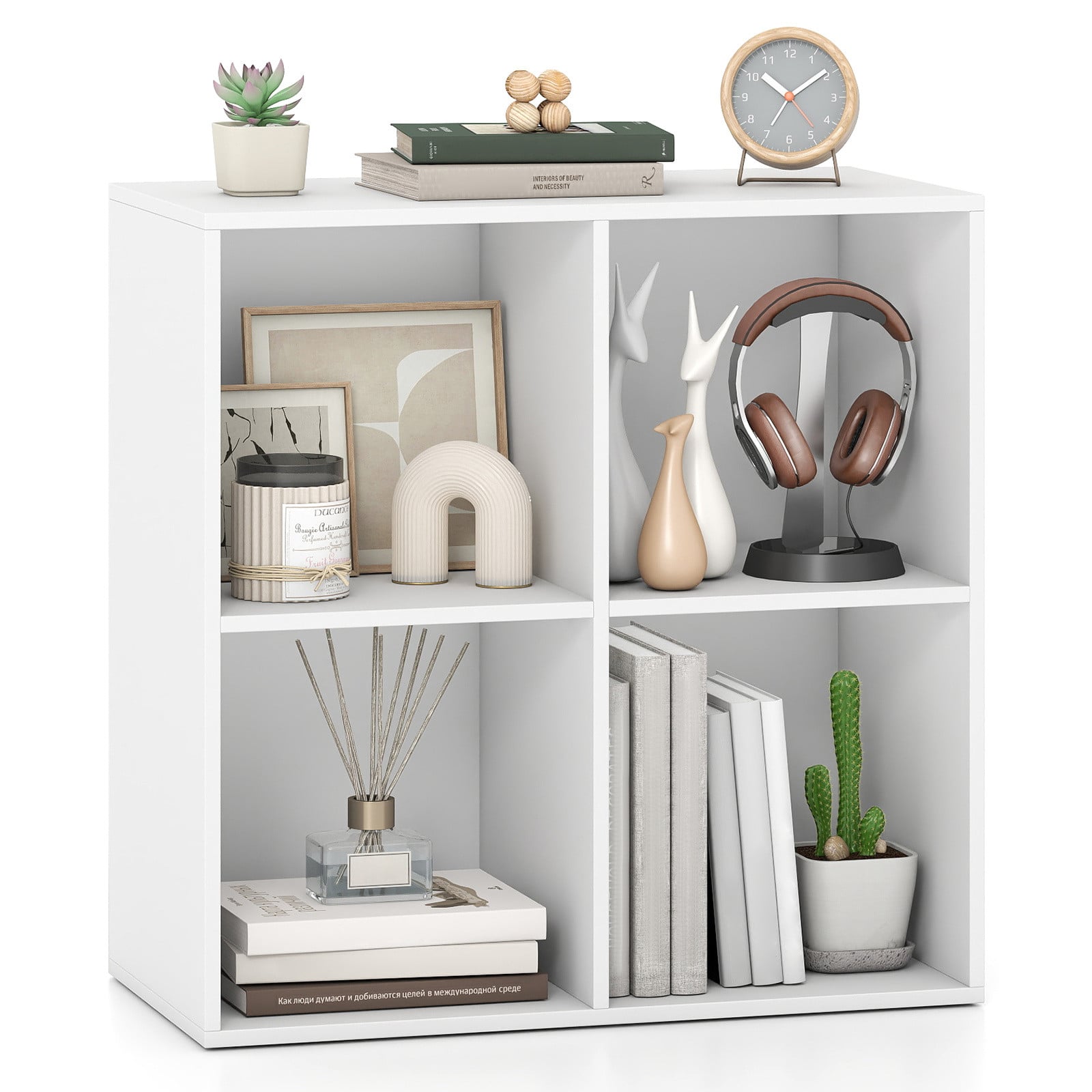 Costway Cube Boekenkast met 4 Open Vakken, Wit