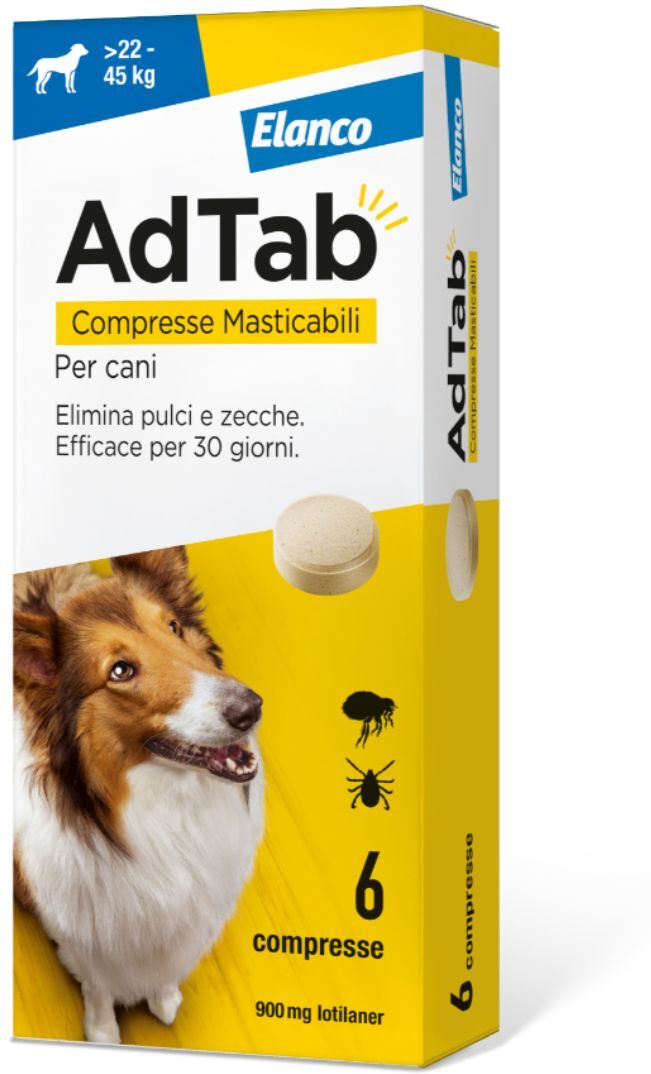 AdTab Compresse Masticabili Cane 22-45kg 900 MG 6 COMPRESSE