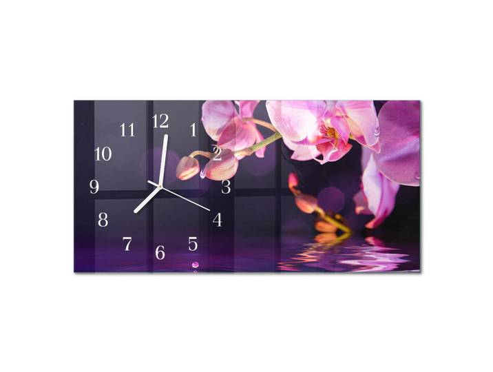 Tulup Wanduhr 60x30 cm - Feuerblume, Lila, Glas, Rechteckig, 60x30x0.4 cm, Dekoration, Uhren, Wanduhren