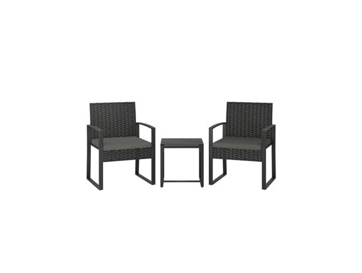 Ensemble bistrot rotin 3p 2 fauteuils + table basse coussins gris foncé pour terrasse