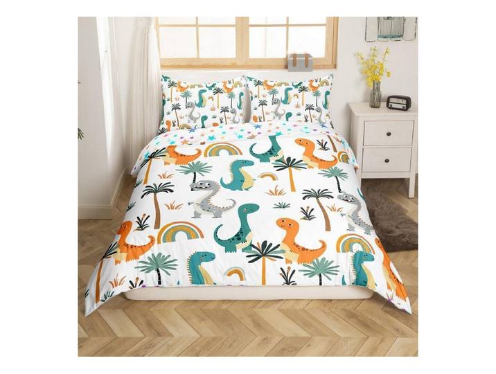 LuxusKollektion Kinderbettwäsche Bettwäsche Dinosaurier 135x200cm Mehrfarbig