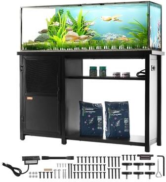VEVOR Aquarium Stand Fish Tank Stand in Steel and MDF Reptile Tank Stand with Storage Cabinet and Embedded Power Panel