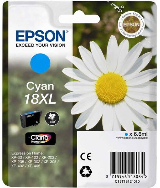 Epson 18XL (C13T18124012) - Cyan - Cartouche d'encre - Grande capacité Cyan