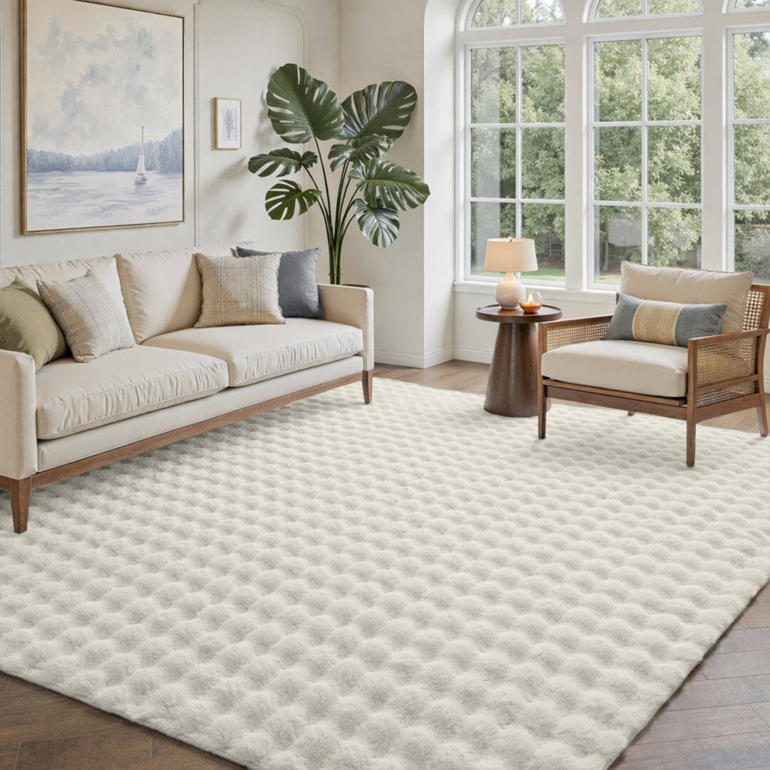 Kensington Modern Bubble Texture Faux Fur Rug Cream 160cm x 230cm