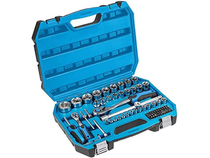 Högert Technik Kit d'outils I Clé à douille\, embouts et accessoires I 1/4\ et 1/2\ I Acier Cr-V allié I Forgé I Mécanisme à cliquet avec 72 cliquets de verrouillage I HT1R424-89 pièces