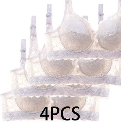 LightInthebox 4PCS Women's Lace Bras Padded Bras Underwire Bras Full Coverage 3/4 Cup Breathable Pure Color Hook Eye Sport 1PC White Pink