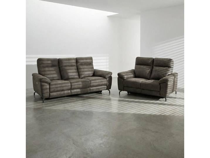 Couchgarnitur 3+2 Selesta - Elektrisch mit USB, Stoff Taupe