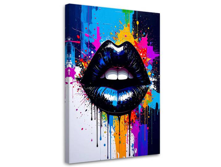 Feeby Leinwandbild Abstrakt schwarze Lippen Farbe 80x120cm, Mehrfarbig, Person/Charakter, Rechteckig, 80x120 cm, Bilder & Rahmen, Bilder, Leinwandbilder