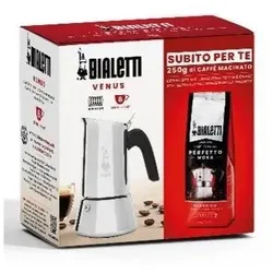 Italienische Kaffeekanne + 1 Kaffee Perfetto Moka Classico - Bialetti - Venus - 6 Tassen - 0,30 L - 250 G Packung - Silber