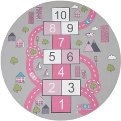 KINDERTEPPICH Waschbar, mit Hüpfkästchen-Motiv, Rosa, Ø 200 cm