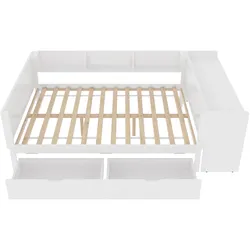 STILVORA Flachbett Kiefernholz Weiß 140x200 cm mit Schreibtisch, Regalen, 2 Schubladen