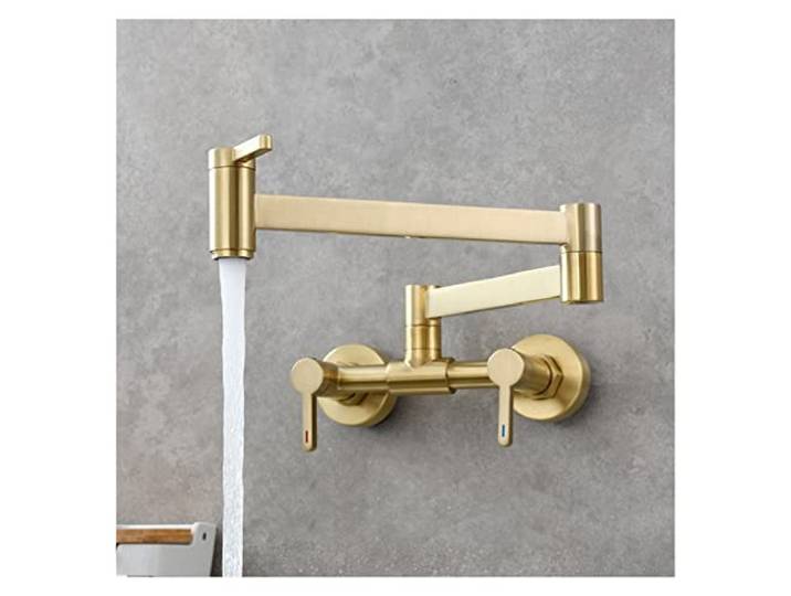 Drehbare Küchenarmatur, Wandmontierter, Faltbarer Küchenarmatur, Heißer Und Kalter Einloch-Spültischhahn, Drehbarer Klappauslauf, Topffüller Aus Gebürstetem Goldmessing(Gold A)