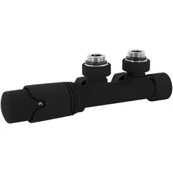 LuxeBath Ventil-Armaturen Set Multiblock Schwarz Eckform, mit Thermostatkopf, Anschlussgarnitur für Badheizkörper Mittelanschluss, Rohre aus der Wand