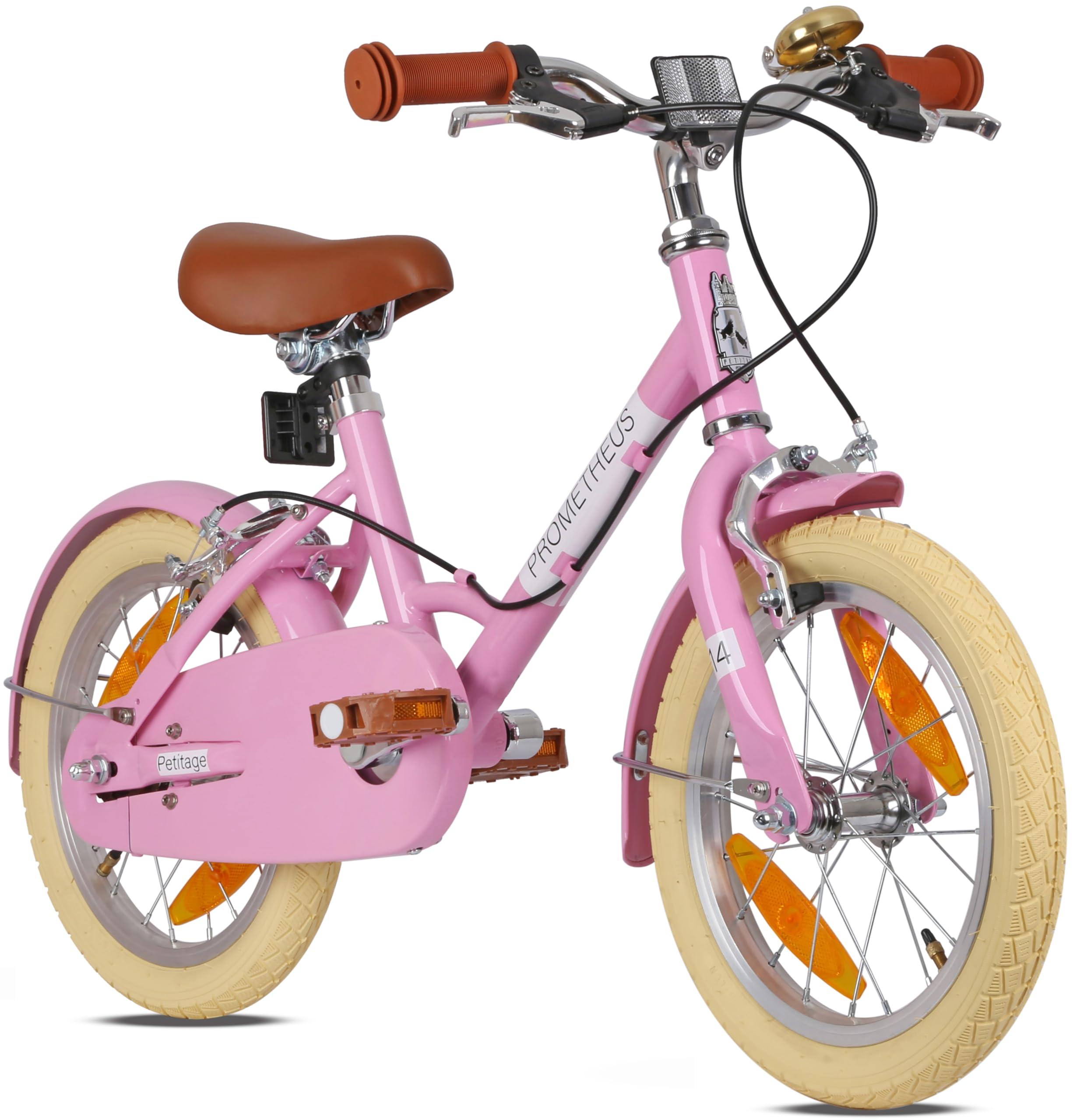 Kinderfahrrad 14 Zoll, Retro Mädchenfahrrad, rosa, ab 4 Jahren