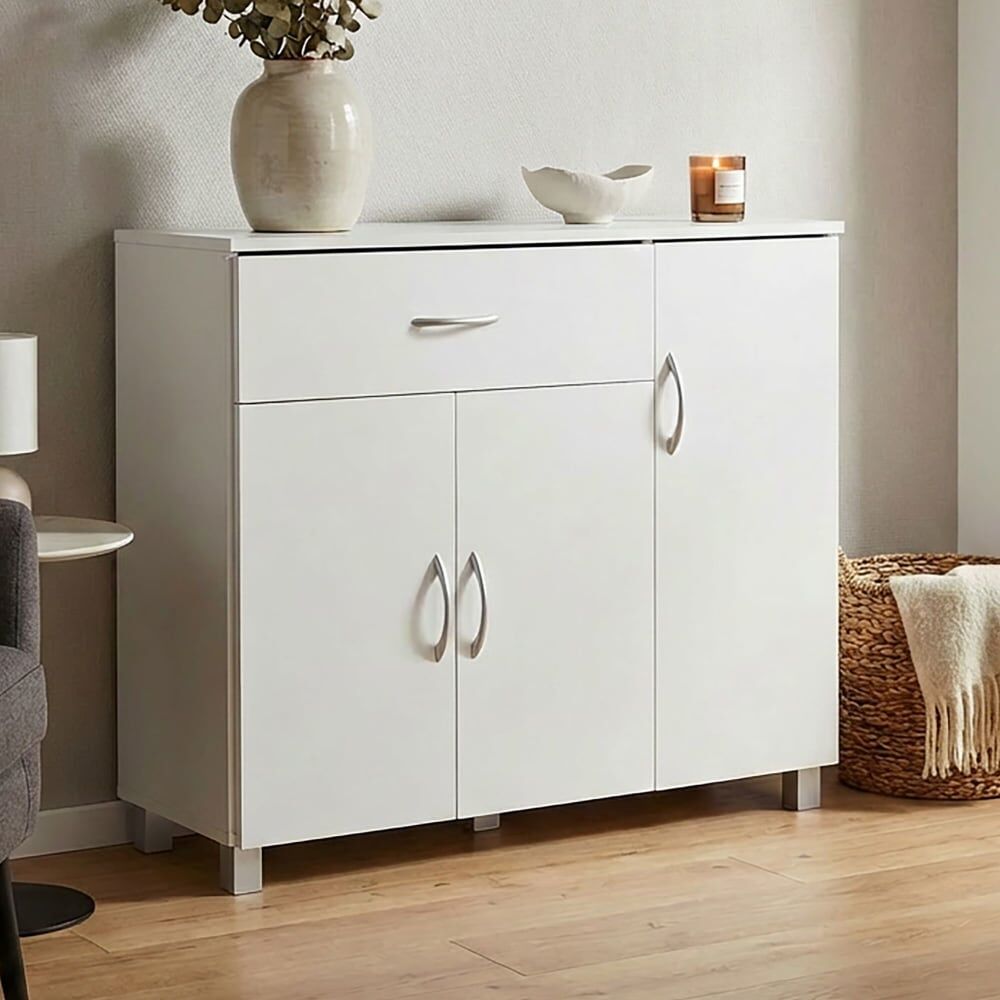 FineBuy Buffet avec tiroir en aggloméré, blanc Blanc 90x75x30cm