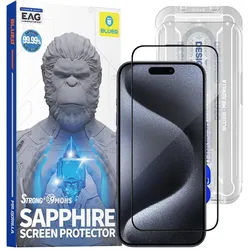 BlueO - Sapphire Screen Protector with Applicator Pro - iPhone 15 Pro - Black (Apple iPhone 15 Pro), Smartphone Schutzfolie, Schwarz