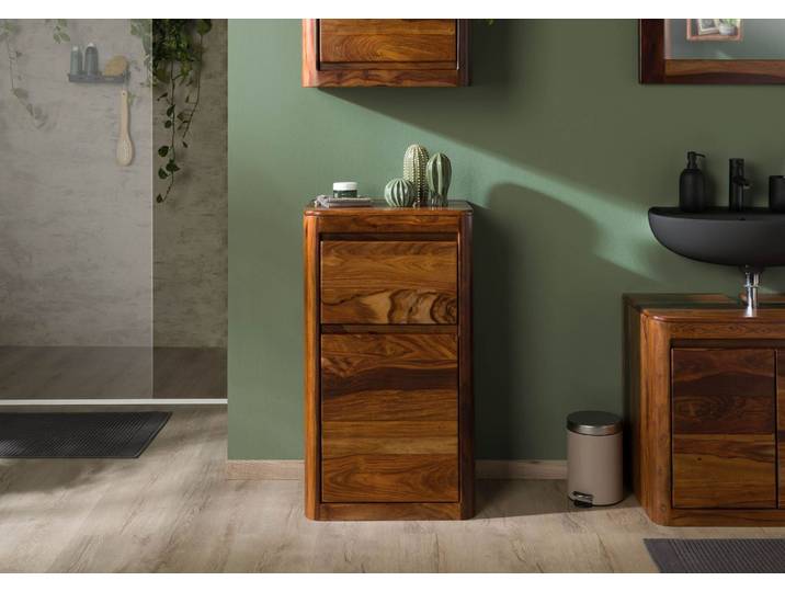 Commode de salle de bain 50x35x90 en bois de Sheesham noisette laqué TORONTO #317