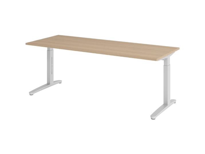 Schreibtisch Office Eiche manuelle Höhenverstellung 200 x 80 cm - Farbe: Eiche/Silber - Schreibtisch