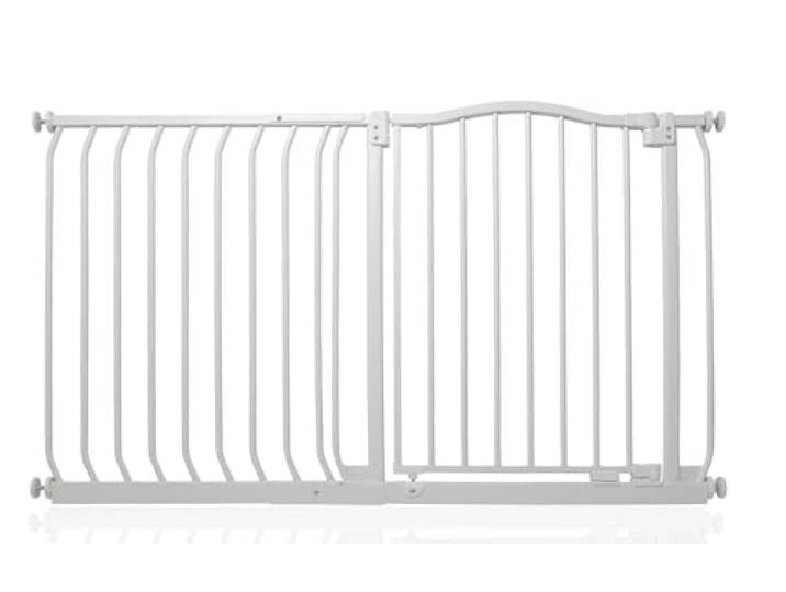 Safetots Treppenschutzgitter mit Gebogenem Oberen Teil, 125cm - 134cm, Mattweiß, Treppenschutzgitter mit Druckbefestigung, Babygitter für Türen