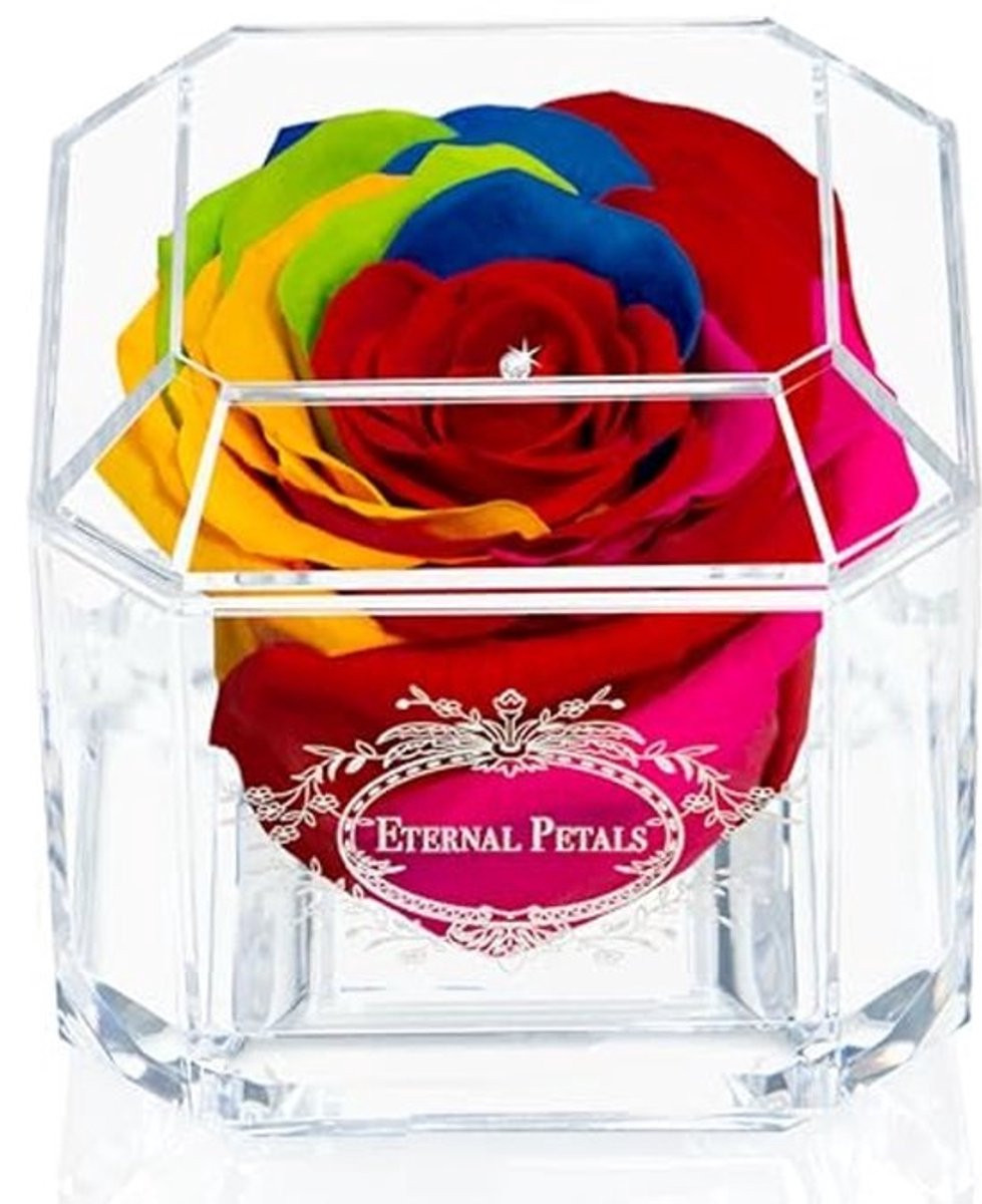 Luxe en elegante cadeaubox met echte rozen die een jaar meegaan