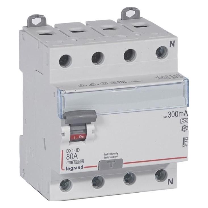 Vanpee Fehlerstromschutzschalter DX3 PFI 80A 300mA, 4P, 4M, 10kA, Typ A (411782)