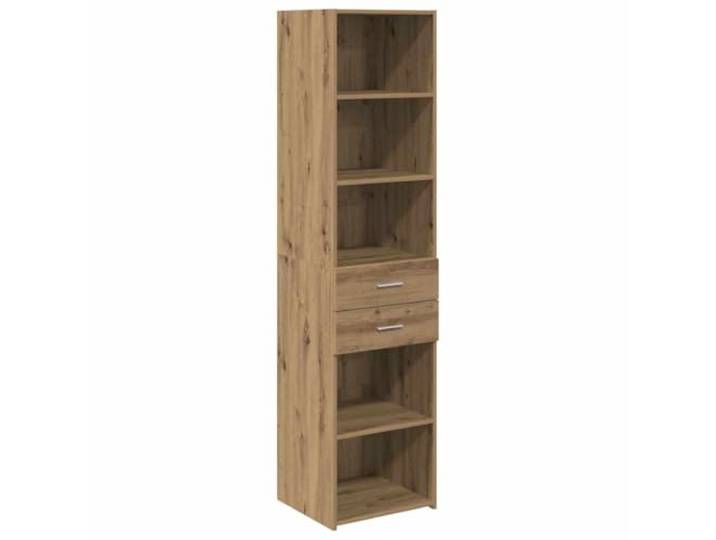 Highboard Artisan-Eiche 45 x 42,5 x 185 cm Holzwerkstoff Zwei Schubladen, offene Regale, matte Oberfläche, Metallgriffe, Wohnzimmer, Essbereich, Staub wischen