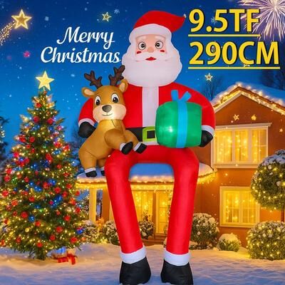 Uplift Treasures 9.5FT LED Inflatable Santa Reindeer Christmas Yard Decoration 77wj 290xf25009 us