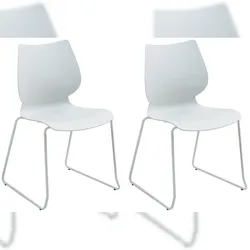 Décoshop26 - Set aus 2 stapelbaren Besucher-/Konferenz-/Büro-/Esszimmerstühlen aus weißem Kunststoff und Metall 10_0007348