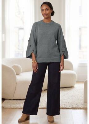 Plus Size Women's Button-Cuff Bell-Sleeve Sweater by Jessica London in Slate (Size M)
