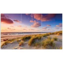 Wallario Herdabdeckplatte 80 x 52 cm (BxH), 2-teilig Abendspaziergang am Strand - Sonnenuntergang über dem Meer