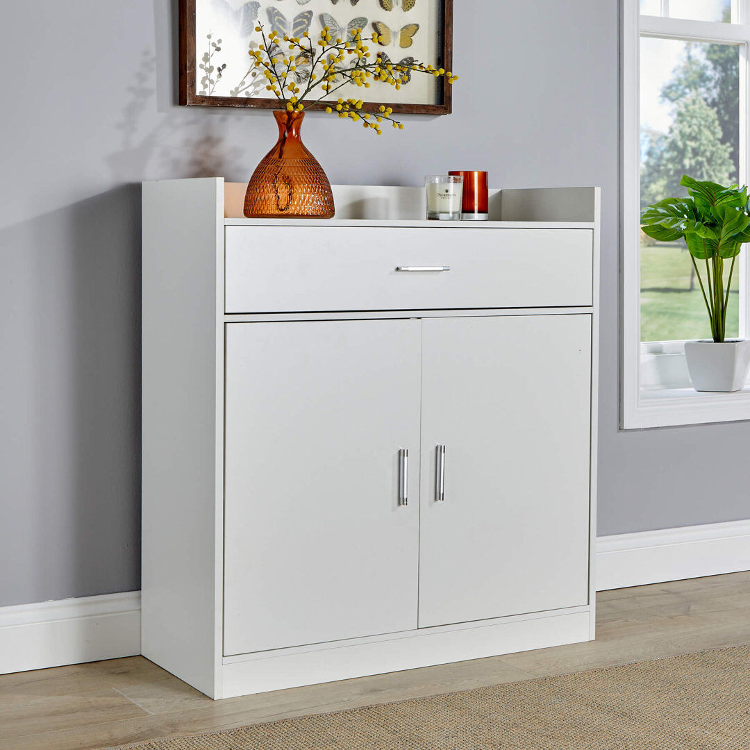 17 Stories Novara 2 Door 1 Drawer Hallway Shoe Storage Cabinet White 6