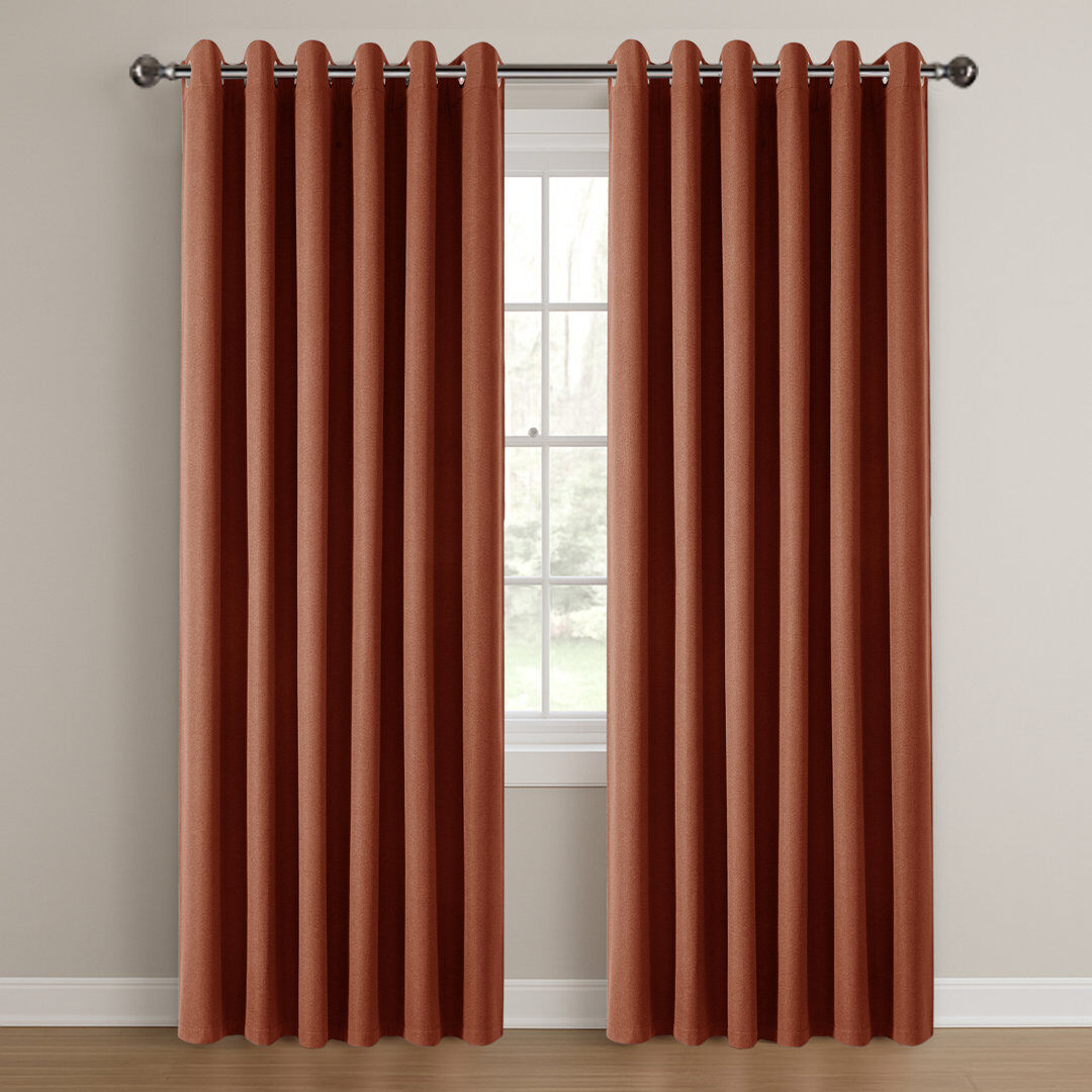 17 Stories Linen 100% Blackout Eyelet Curtain for Bedroom Rust 168cm Width x 228cm Drop