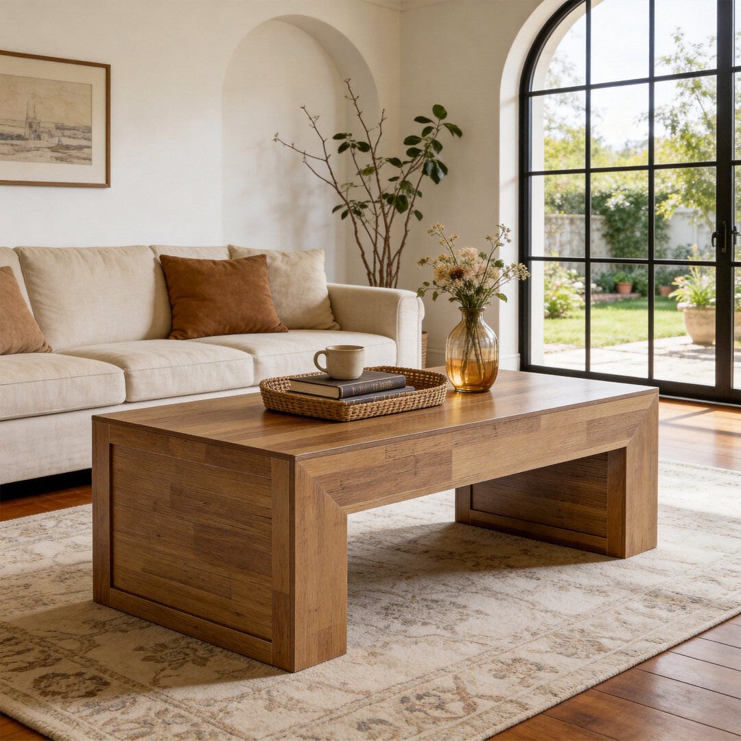 Blue Elephant Pedestal Coffee Table Brown 50cm H X 120cm W X 60cm D