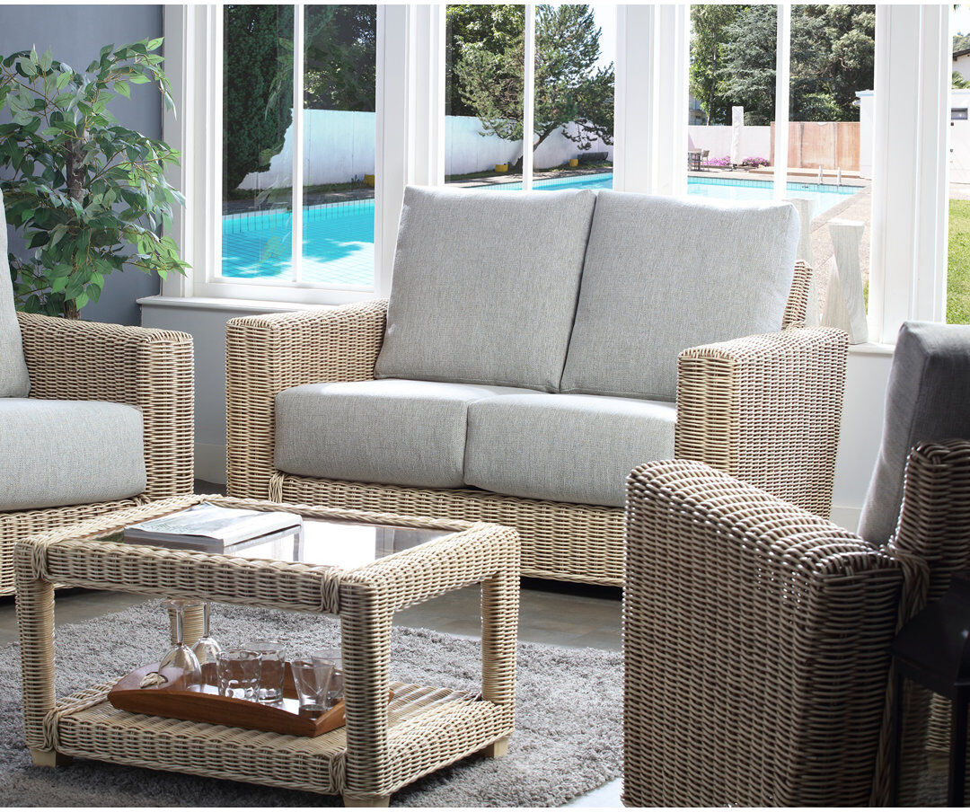 Highland Dunes Karina Loveseat Beige/Blue/Yellow 94cm H X 147cm W X 96cm D