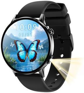 Daily Deals Depot Newest Women AMOLED Screen Bluetooth Call Smart Watch, Heart Rate Monitor, Multifunctional Flashlight, Voice Assistant black