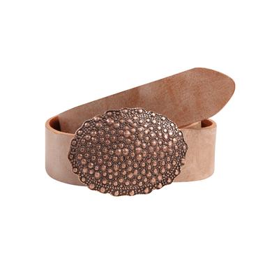 Ledergürtel RETTUNGSRING GÜRTEL, Damen, Gr. 115, beige (natur), Leder, unifarben, Gürtel Ledergürtel, mit austauschbarer Schließe »Oval Nieten Kupfer«