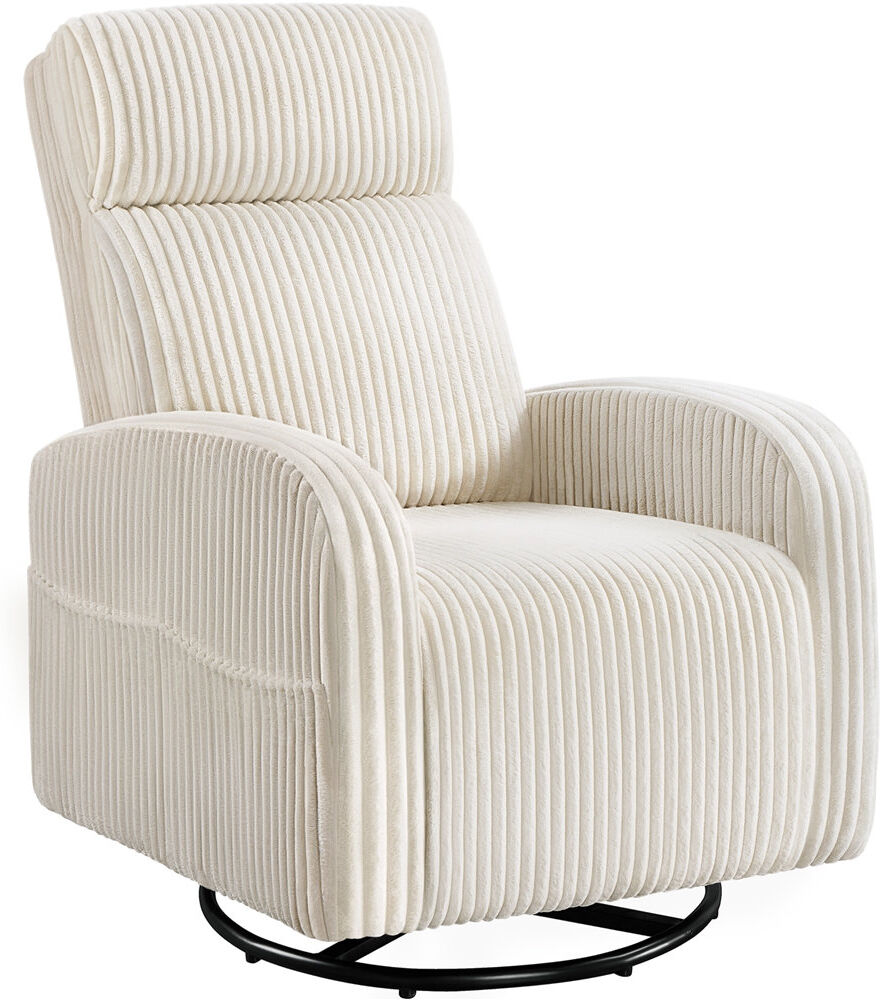 Lily Manor Corduroy Swivel Nursery Gliding Rocker Chair Beige 101.5cm H X 65cm W X 89.5cm D