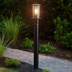 Wegeleuchte Stehleuchte Gartenlampe Außenlampe Edelstahl Glas Bewegungsmelder, schwarz rauch, LED 7W 806Lm warmweiß, DxH: 14,3x100cm
