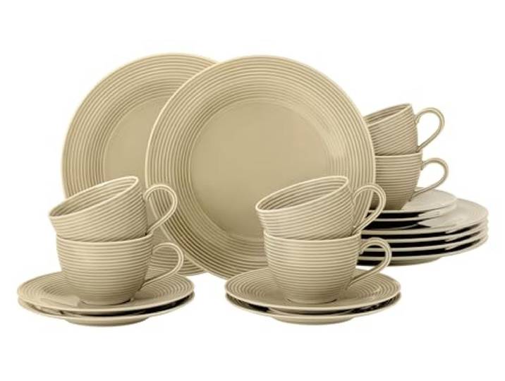 SELTMANN WEIDEN Kaffeeservice 18-teilig BTR - Beat - Form: Rund mit Rillenrelief - moderner Stil - Sandbeige - Color Glaze