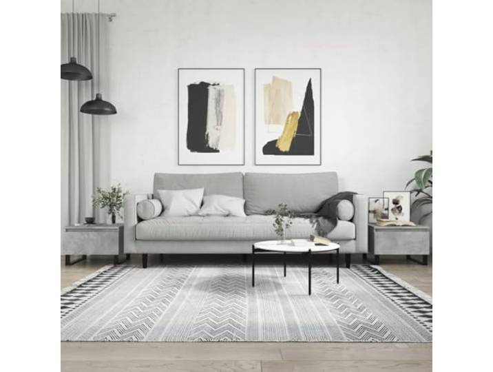 HEFZGDB Couchtische 2 STK. Betongrau 50x46x35 cm Holzwerkstoff mit Schublade und Metallbeinen für Wohnzimmer Stauraum
