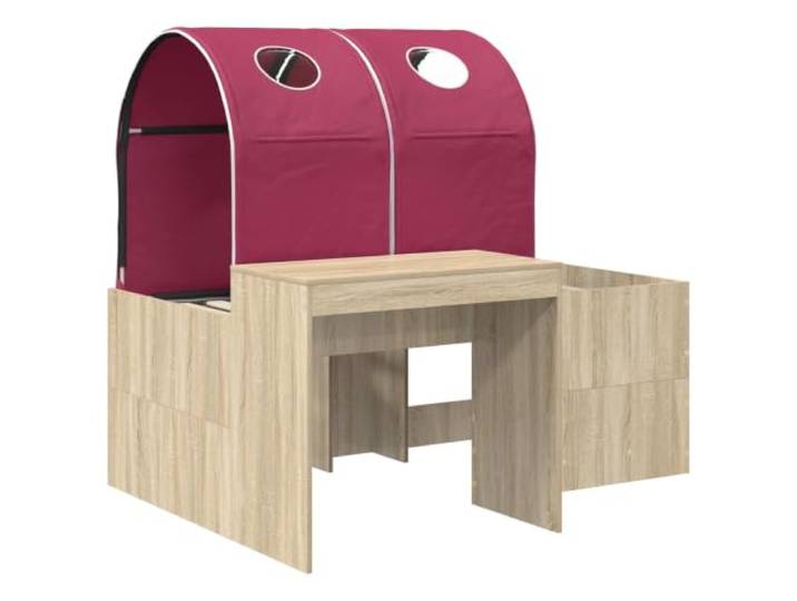 KTHLBRH Bett mit 3 Teilen, Rot Modernes Design, klare Linien, handwerkliche Eiche, geeignet für vielseitige Zimmer