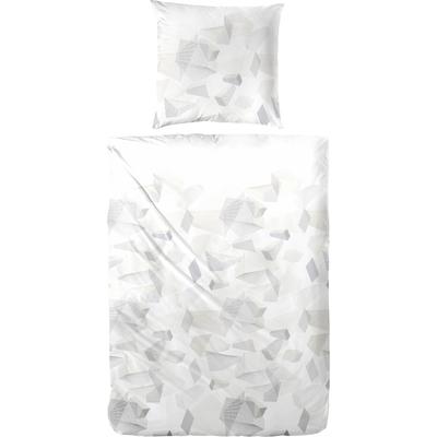 Bettwäsche PRIMERA "Mako-Satin-Bettwäsche Sky Crystal", grau (weiß, grau), B/L: 135cm x 200cm, 1 Stk., 1 Stk., Mako-Satin, B/L: 80cm x 80cm, 2 Stk., Mako-Satin, Obermaterial: 100% Baumwolle, Bettwäsche, Bettwäsche, mit abstrakten Formen