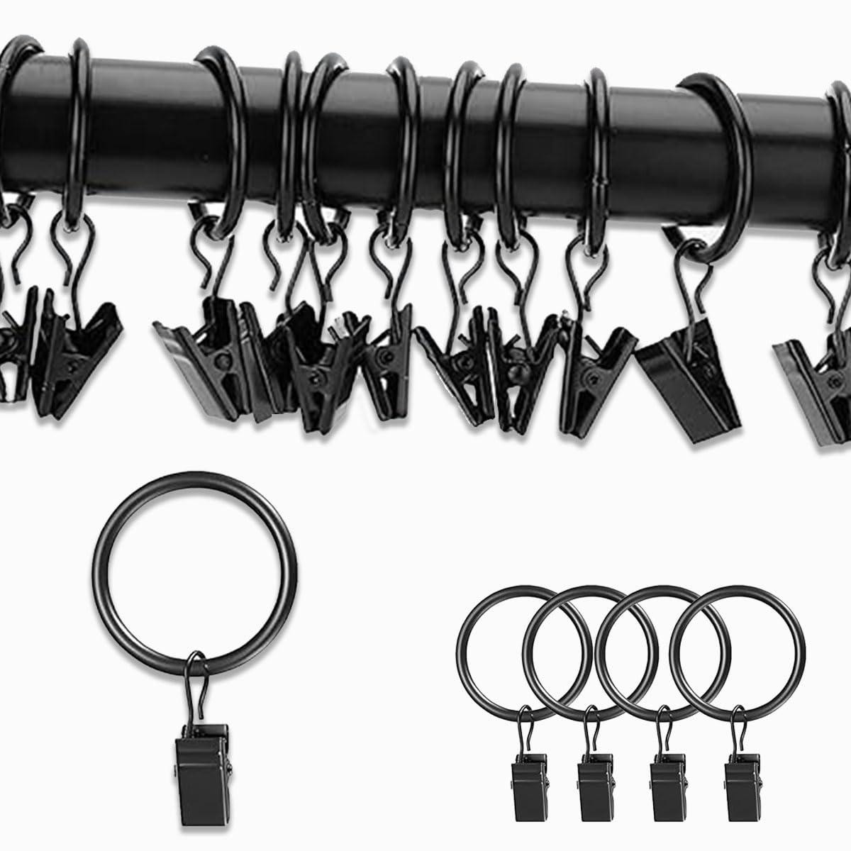 Solidchoice Set van 30 Gardinenringen met Clips voor Gordijnen en Doucheschermen - Zwart