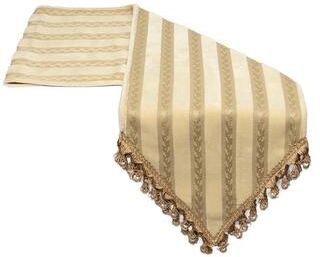 Austin Horn Classics Fancy vertical stripe European Imported cut-velvet jacquard table runner with fancy trim
