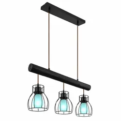 Pendelleuchte Hängelampe Vintage Holzbalken Retro Holzleuchte Mit Gitterschirmen schwarz, Fernbedienung dimmbar, 3x RGB LED 4,8W 470Lm, HxLxB 140x60x13,6cm