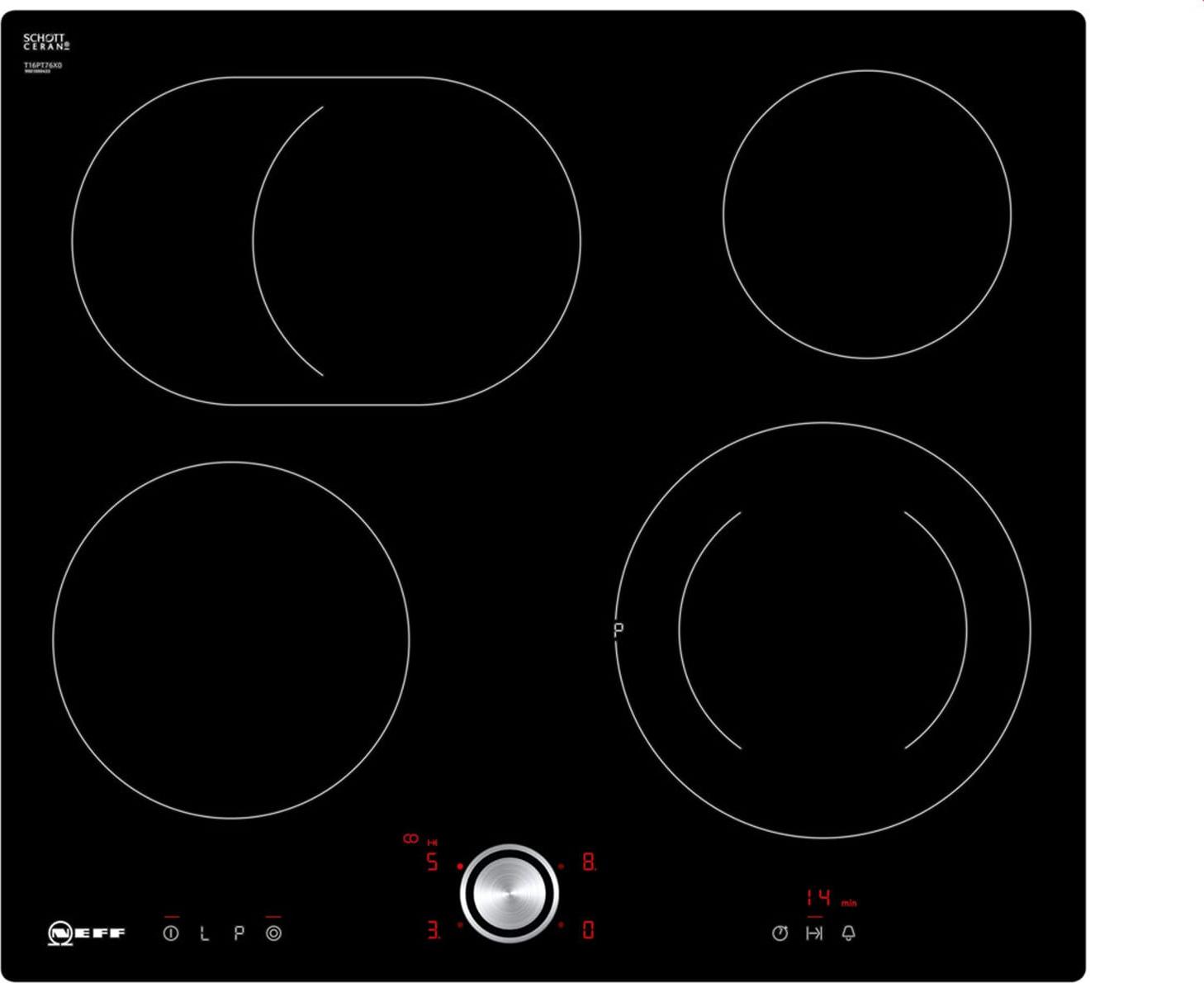 Neff T16PT76X0, Schwarz, Integriert, 60 cm, Keramik, Glaskeramik, 4 Zone(n)